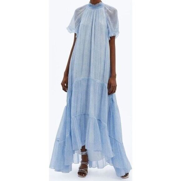 Jonathan Simkhai x Lelebelle Women's Clemmie Chiffon Midi Dress Sky Ditsy Dot XS - Picture 1 of 13